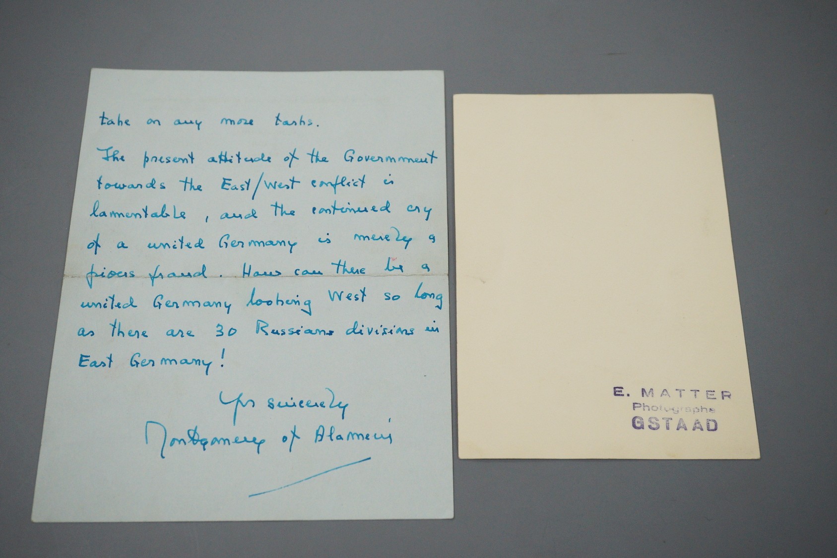 Field Marshall Montgomery of Alamein, signed photograph and interesting letter, 1961 relating to China relations